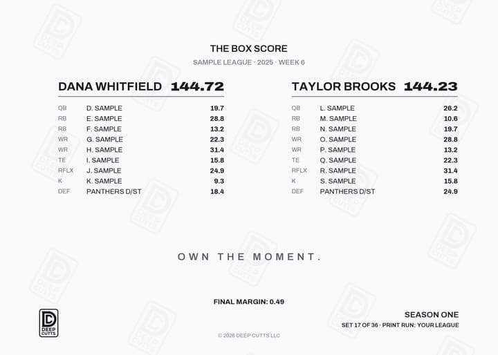 Matchup card box-score back